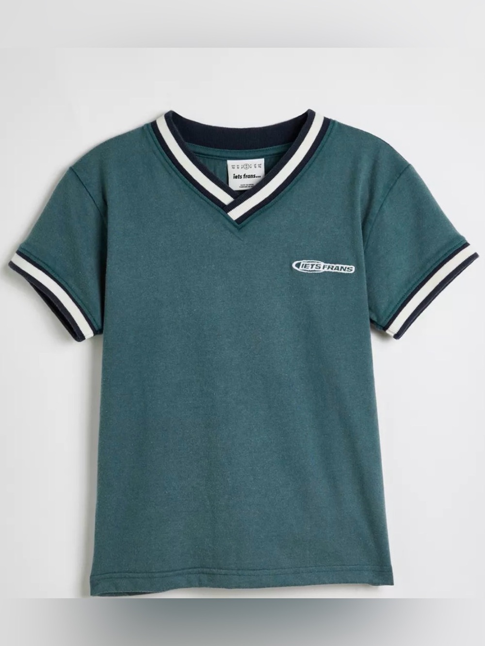 NWT Iets Frans Taped V-Neck Baby Tee Dark Teal Green-Blue size Medium